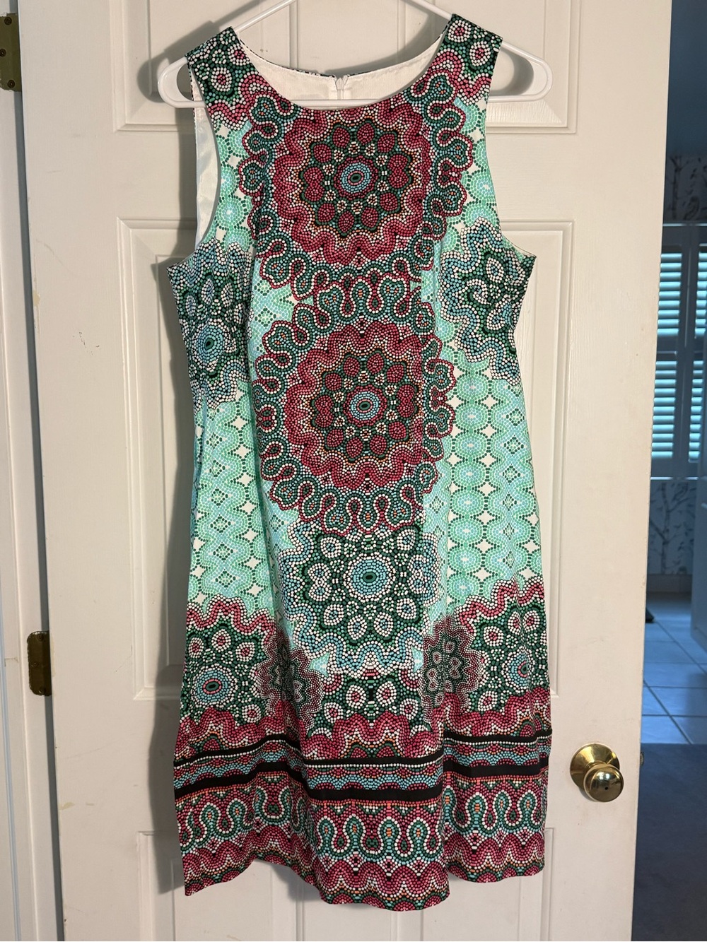 London Times Mint and Pink Printed Sleeveless Shift Dress